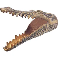 FineBuy Wanddekoration Krokodil Aluminium 31 cm Wandobjekt goldfarben modern