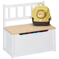 Relaxdays Kinderbank mit Stauraum Weiß,Hellbraun