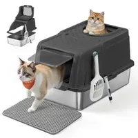 Songmics FEANDREA Edelstahl, Katzentoilette XL, mit Deckel, 2 Eingängen