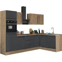 Kochstation Winkelküche Florida L-Form 280 cm schwarz