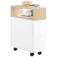 SoBuy Schmaler Beistelltisch mit 2 Schubladen Nachttisch mit Rollen,