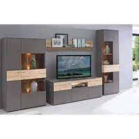 Forte Wohnwand COMO rechts Optik: Grau / Planked Eiche