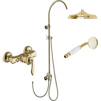 PaulGurkes Gold Aufputz Duschsystem Set Retro Duscharmatur Einhand Mischbatterie