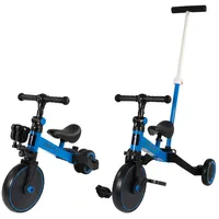 Lemodo Dreirad blau mit Schiebestange, höhenverstellbares Laufrad, 3in1 Kinderfahrzeug