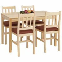 MCW Esszimmer-Set Kiefer Stoff Landhaus 110cm natur Polster terrakotta