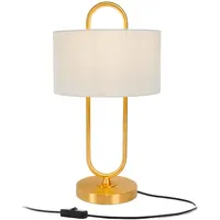 Relaxdays Tischlampe, U-Form, Leinenschirm, E27, HD 55x30,5cm, Nachttischlampe mit