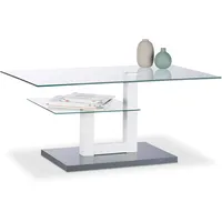 Relaxdays Couchtisch Glas mit Ablage Weiß,Grau,Transparent