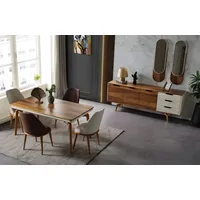 Aea Braunes Esstisch Set, 8-teilig, mit Kommode, Spiegel und
