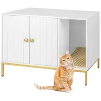 Relaxdays Katzenschrank für Katzenklo weiß/Gold