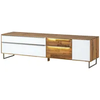 MASSIVMOEBEL24.DE Lowboard Wildeiche 200x43x52 natur geölt / Glas weiß
