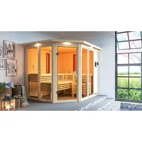 Karibu Multifunktions-Sauna Ava inkl. Infrarotstrahler mit Eckeinstieg 68 mm