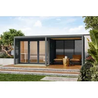 Karibu 38 mm Saunahaus Ares 3 Naturbelassen/Graualuminium + Anbaudach