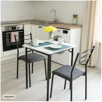 Hti-Living Essgruppe Thora 3-teilig Tischplatte Weiß - Braun/Schwarz