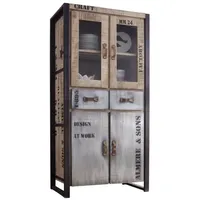 Massivmoebel24 Vitrine Mango 90x50x180 natur bedruckt FACTORY 136