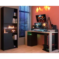 Parisot SCHREIBTISCHKOMBINATION schwarz, Eiche, Gamingtisch und Schrank inklusive LED-Beleuchtung