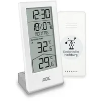 ADE Funkuhr digital mit Temperaturanzeige und Außensensor Weiß