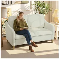 Homcom Sofa 2 Sitzer kleine Couch mit Sherpa-Fleece-Optik, Cremeweiß