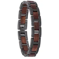 HOLZKERN Acoustic Herren-Armband aus Holz und Edelstahl Antik-Silberfarben Größe
