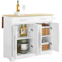 SoBuy Kücheninsel mit ausziehbarer Arbeitsplatte, Weiß-Natur 113x91x(44-69) cm
