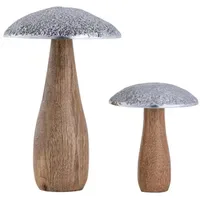 Amagohome Dekofiguren 2er Set Pilze H20/12x13/10cm Aufsteller Pilz-Optik Mangoholz