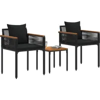 VidaXL Gartenmöbel Set mit Kissen 3 pcs  schwarz