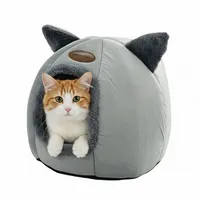 Relaxdays Katzenhöhle mit Katzenohren Grau