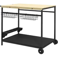 Outsunny Servierwagen Gartenrollwagen mit 2 Ebenen, Natur,
