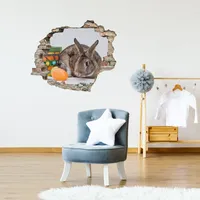 Queence 3D-Wandtattoo QUEENCE "Osterhase mit Osterkorb", bunt, B:60cm H:50cm,