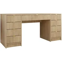 Mirjan24 Schreibtisch Natur, Metall, 9 Schubladen, Rechteckig,Rechteckig, 154x76x55 cm,