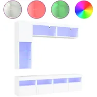 VidaXL 7-tlg. TV-Wohnwand mit LED-Leuchten Weiß