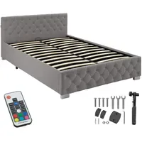 tectake® Polsterbett, in Samtoptik mit Steppmuster inklusive hochklappbarem Lattenrost,