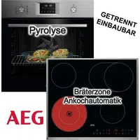 AEG Herdset Pyrolyse Edelstahl Antifingerprint + Glaskeramikkochfeld Bräterzone