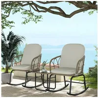 Outsunny Rattan Schaukelstuhl-Set 3-tlg. Creme/Schwarz