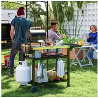 Outsunny Grillwagen Grilltisch mit klappbarem Beistelltisch, Servierwagen mit 3
