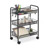 Relaxdays Rollwagen, 3 Mesh-Etagen, Servierwagen, Küchenwagen Bad & Büro,