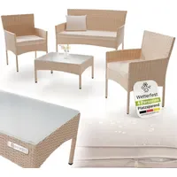 Juskys Fort Myers Polyrattan Gartenmöbel-Set Creme/Sand