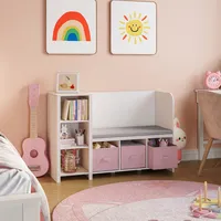 [en.casa] Kinderregal mit Sitzbank Høylandet 76x112x40 cm Weiß/Rosa
