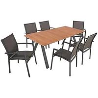 Deluke Garten-Sitzgruppe GEORG 7-tlg. Teak, Dunkelgrau Holz, 7, Gartenmöbel,