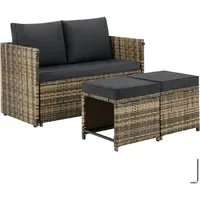 Tectake Rattanlounge Set 3-tlg. Beige