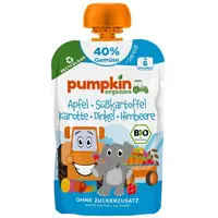Pumpkin organics Quetschie Apfel, Süßkartoffel, Karotte, Dinkel, Himbeere 1