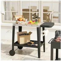 Outsunny Grillwagen, Schwarz Metall, 67.5x80.5x115 cm Grills & Outdoor-Küchen,