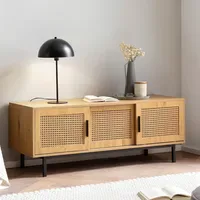 FineBuy TV Schrank Lowboard 120x45,5x40 cm Eiche/Wiener Geflecht Holz