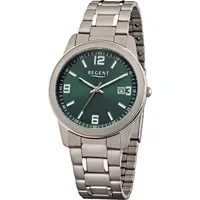 REGENT Titanuhr REGENT, titansilberfarben, grün, Armbanduhren, Herren, Quarzuhr, Armbanduhr,