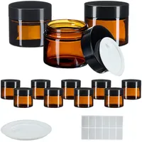 Relaxdays Salbentiegel, 12er Set, 60 ml, Braunglas, Tiegel mit