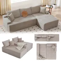 Juskys Eckcouch Cord 3-Sitzer Taupe