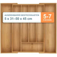Relaxdays Besteckkasten Ausziehbar 5–7 Fächer 50 x 5 x