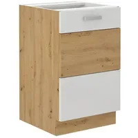 Küchen-Preisbombe Spülenschrank 50 cm Eiche Artisan + Weiß Hochglanz
