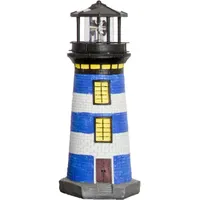 Lemodo Gartendeko Leuchtturm mit Solar 37 cm handbemalte Gartenfigur