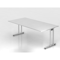 Hammerbacher Schreibtisch weiß rechteckig, C-Fuß-Gestell silber 200,0 x 100,0