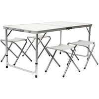 AMANKA Campingtisch inkl. 4 Hocker weiß/silber (15177)